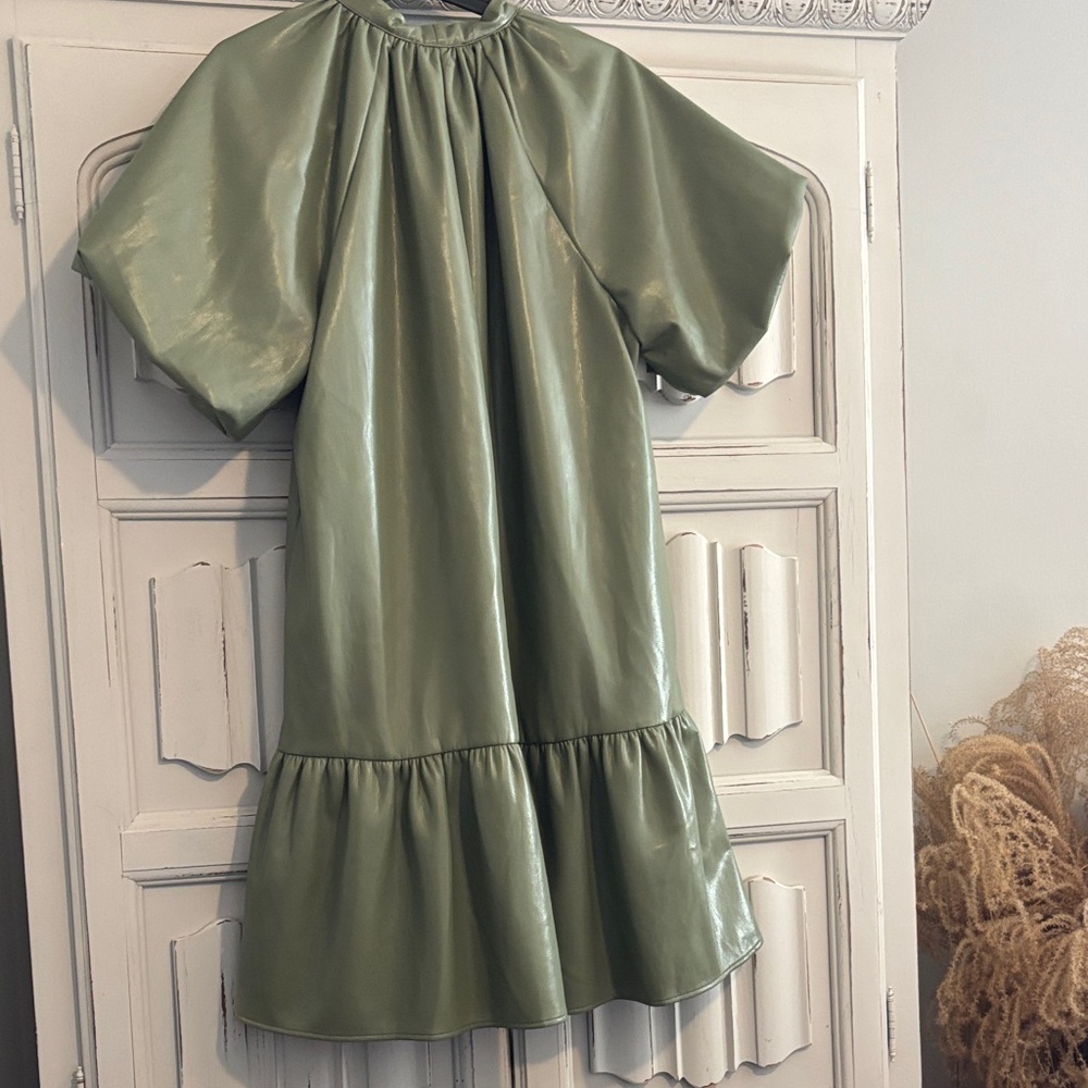 Stylish THML Green faux leather super soft Dress - Picture 4 of 4